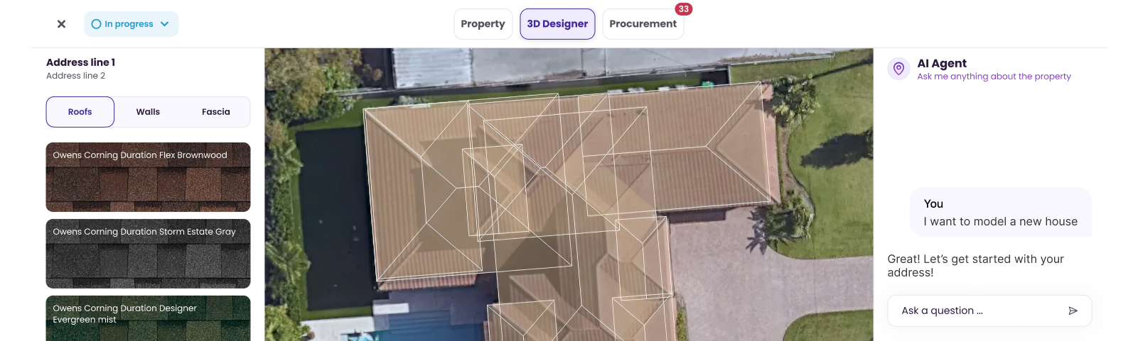 Goodleap Roofing app — 3D designer with AI assistant